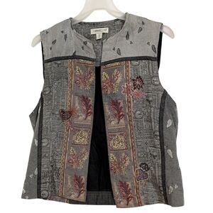 Coldwater Creek Embroidered Vest Patchwork Floral Leaves Heart Size S